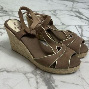 Toni Pons Jute Wrapped Wedge Espadrilles Taupe Metallic Trim Sandals Size 8